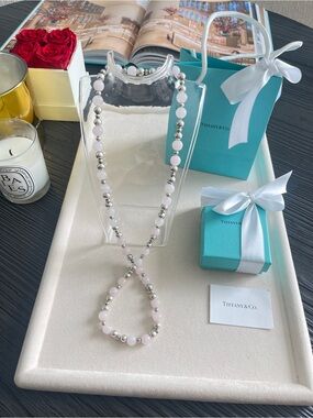 Tiffany & Co. Pink Quartz Sterling Silver Bead Necklace 30” Vintage